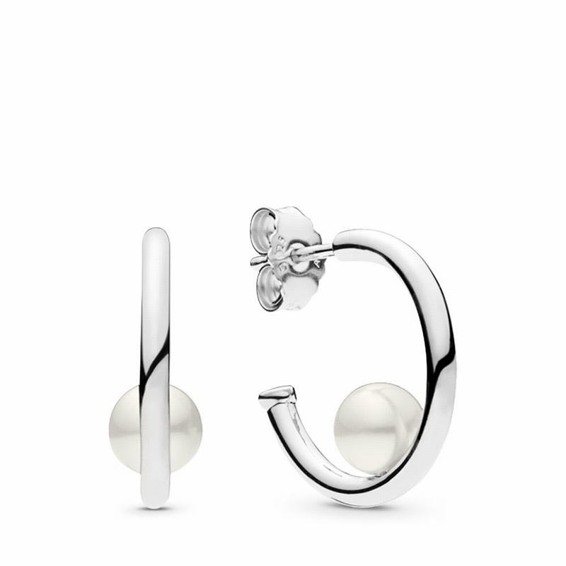 Pandora Contemporary Pearls Hoop Earrings - Sterling Silver/White/Freshwater Cultured Pearl - Canada